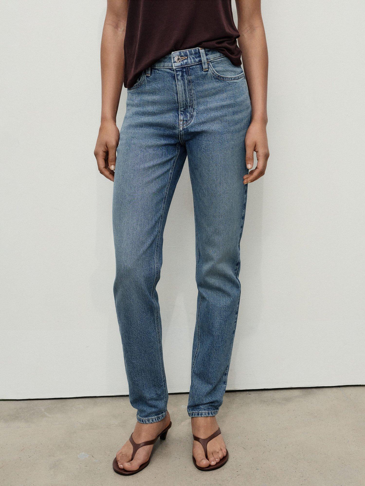 Product image 1 of 8, which shows Mango High Rise Comfort Mom Jeans, Medium Blue, 10