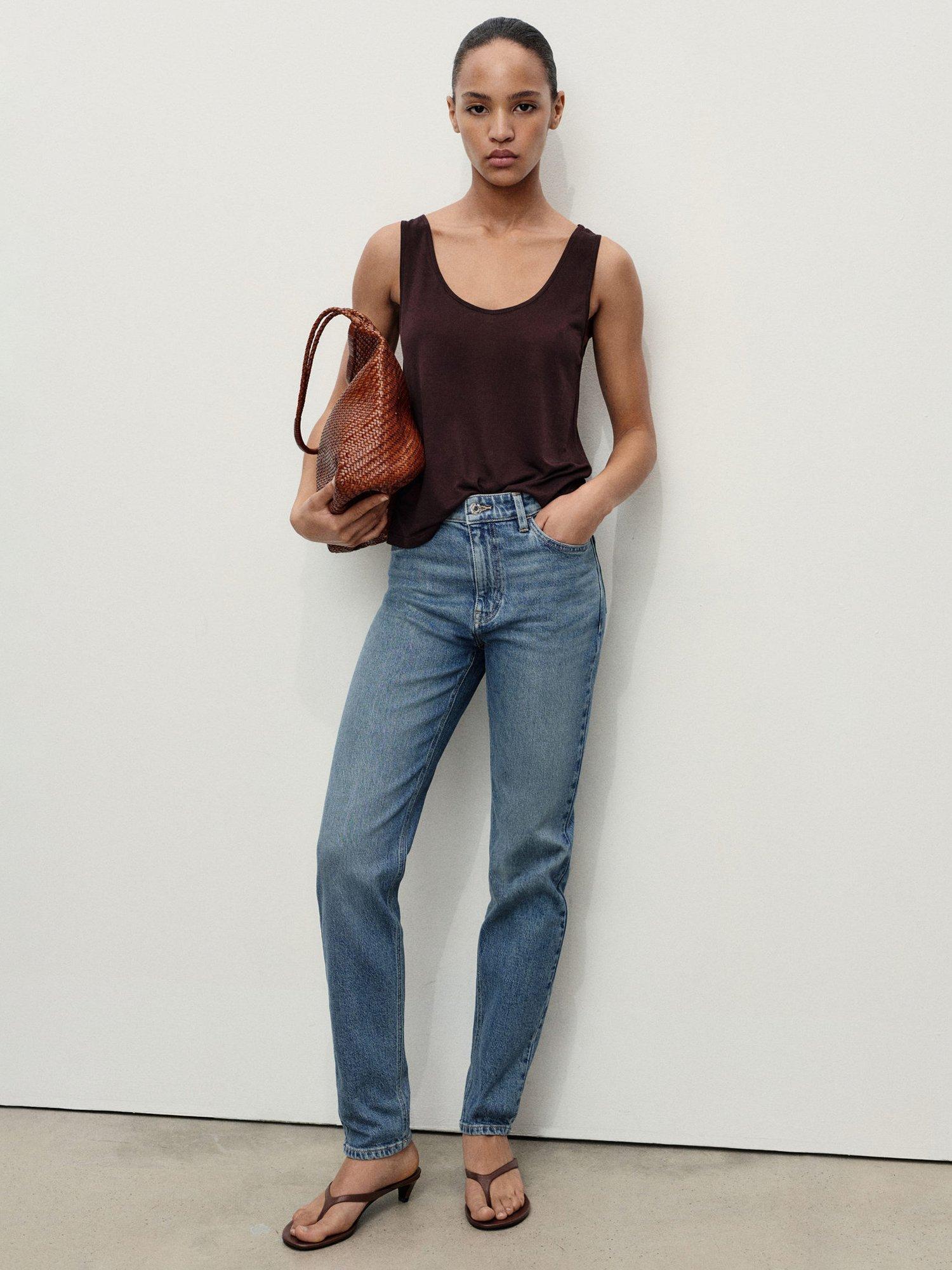 Product image 2 of 8, which shows Mango High Rise Comfort Mom Jeans, Medium Blue, 10