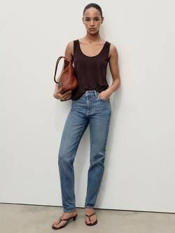 Mango High Rise Comfort Mom Jeans, Medium Blue - view 2, Medium Blue