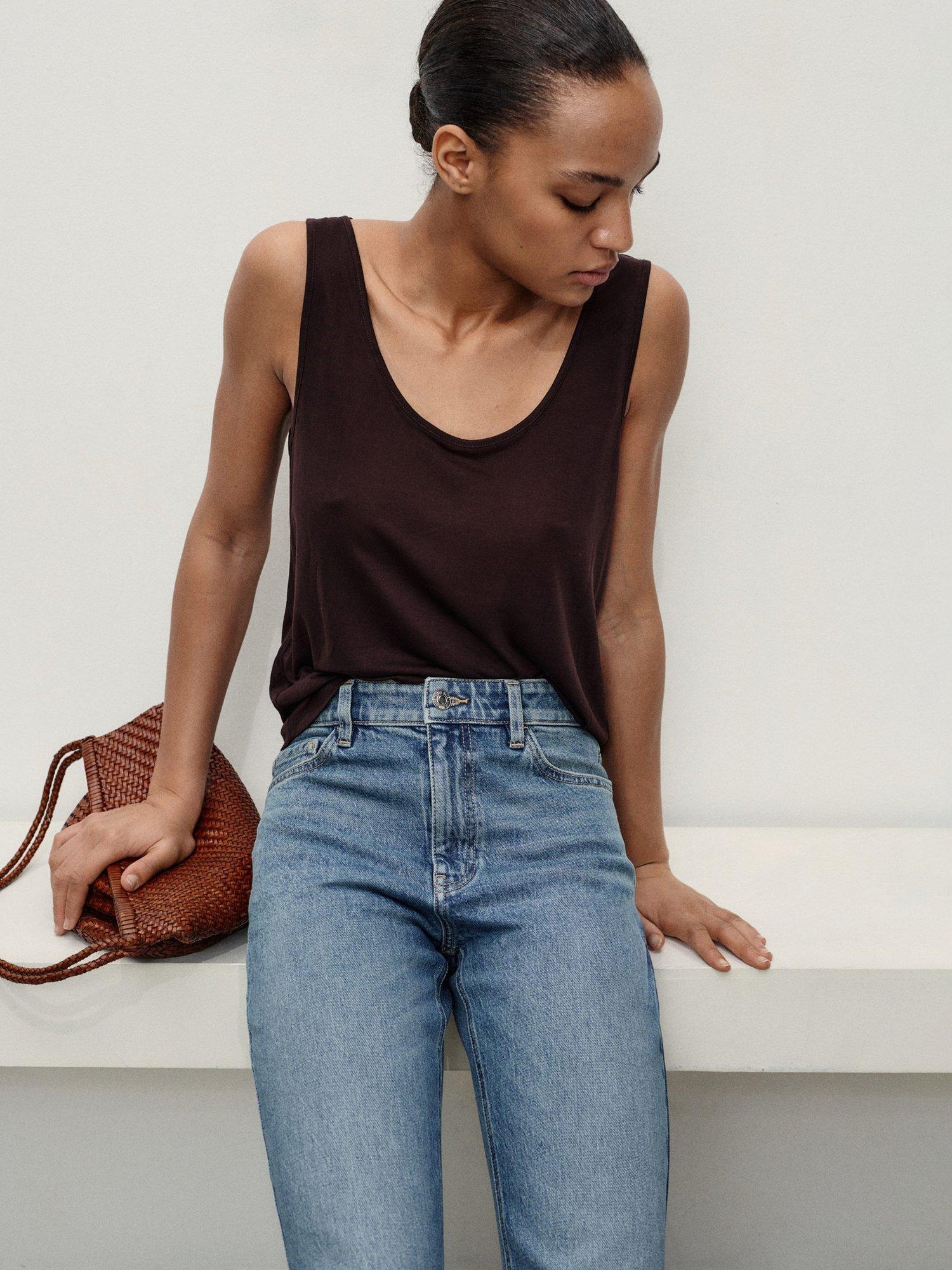 Product image 6 of 8, which shows Mango High Rise Comfort Mom Jeans, Medium Blue, 10