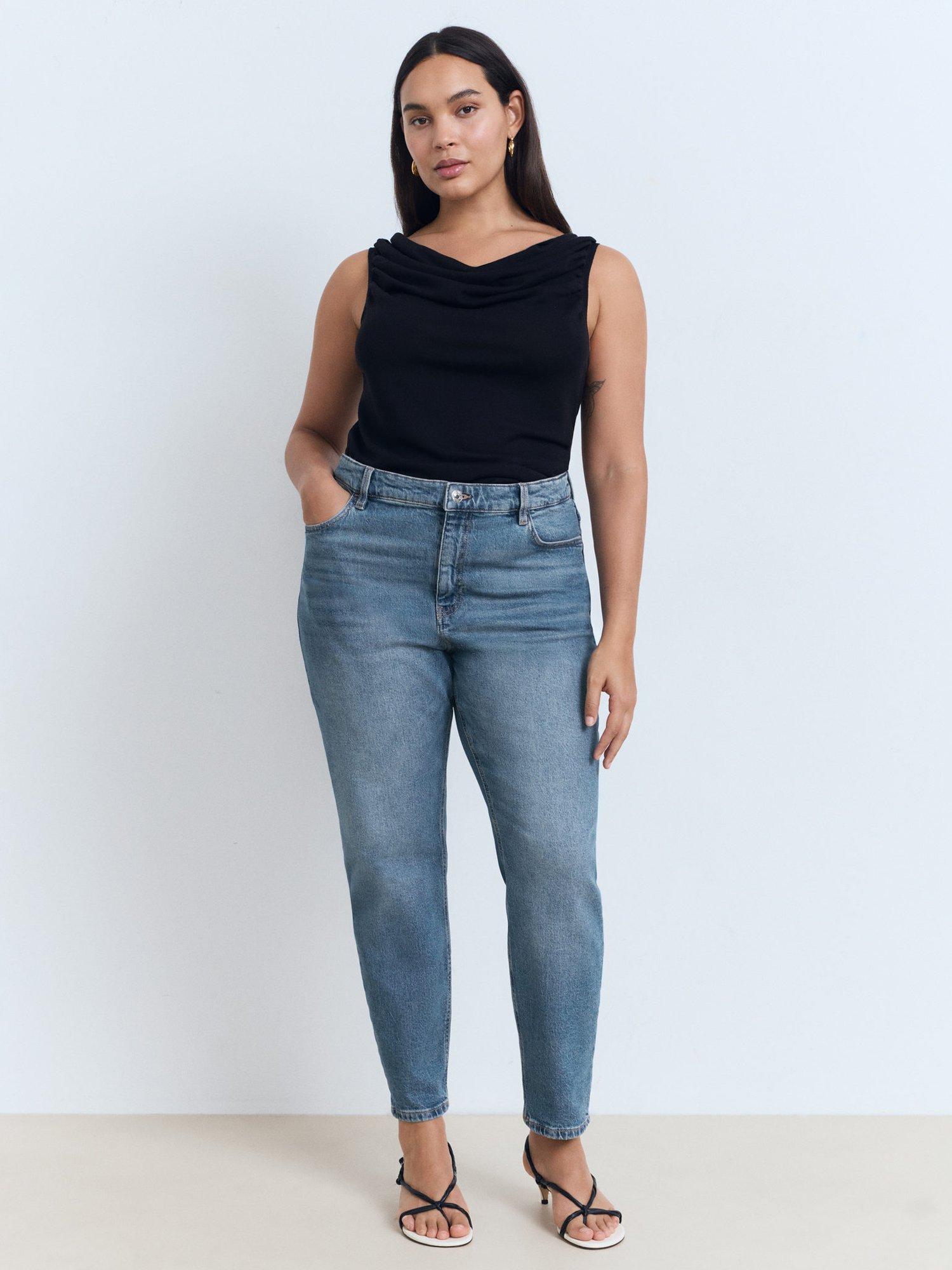 Product image 7 of 8, which shows Mango High Rise Comfort Mom Jeans, Medium Blue, 10