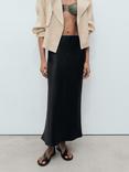 Mango Mia Satin Midi Skirt, Black