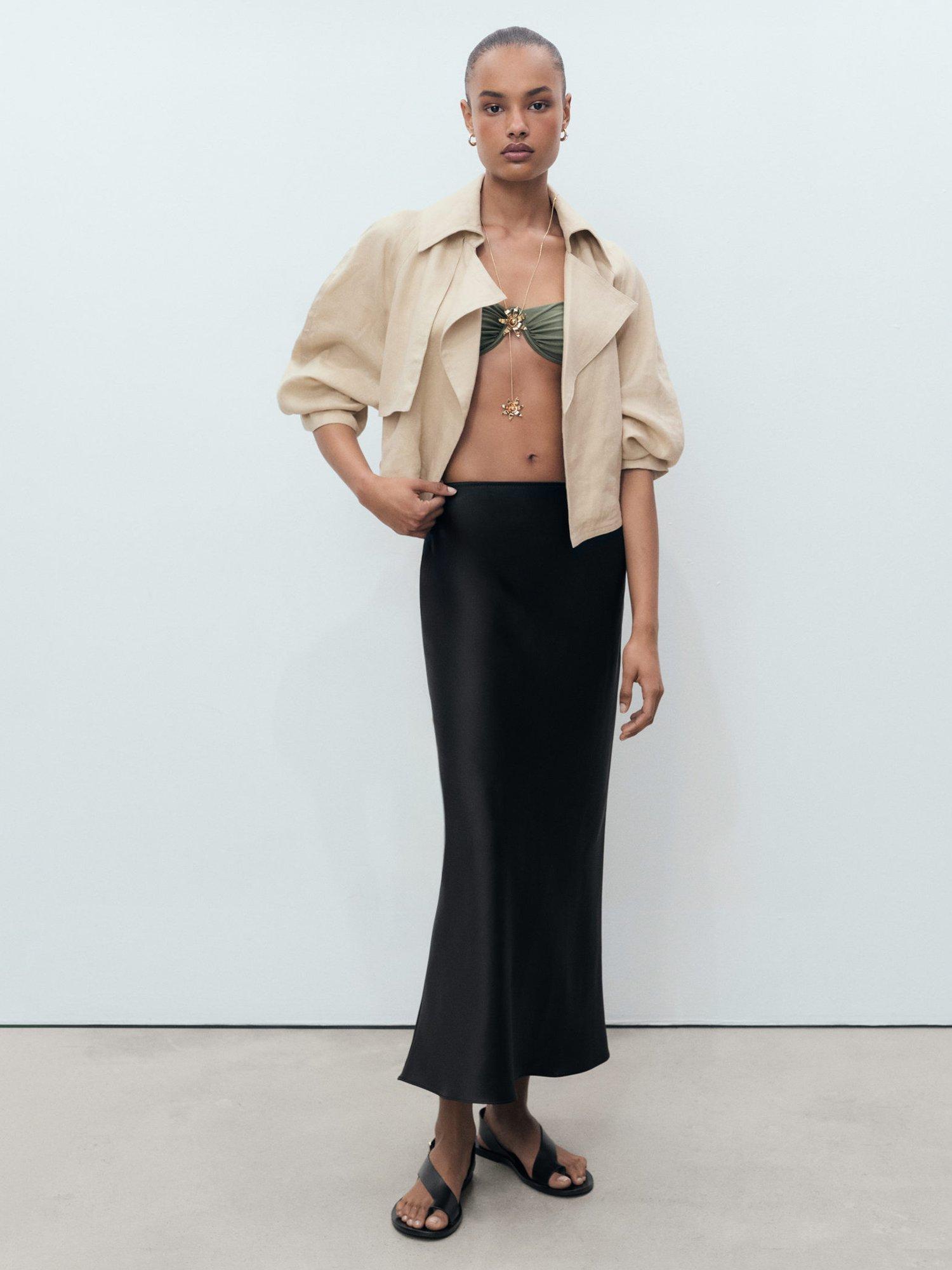 Product image 2 of 7, which shows Mango Mia Satin Midi Skirt, Black, L