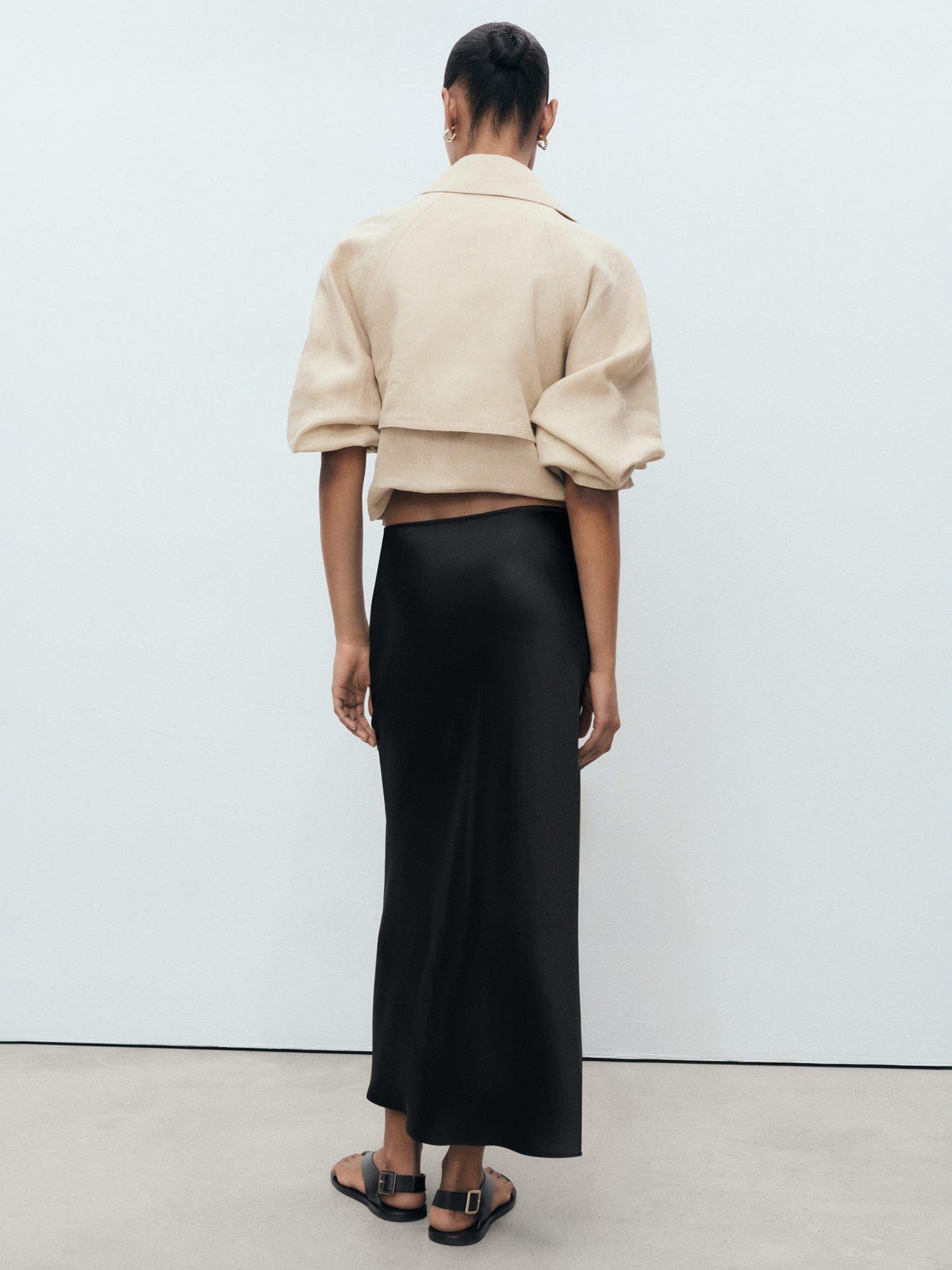 Product image 4 of 7, which shows Mango Mia Satin Midi Skirt, Black, L