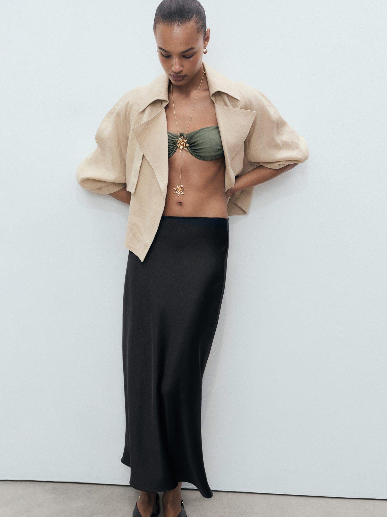 Product image 5 of 7, which shows Mango Mia Satin Midi Skirt, Black, L