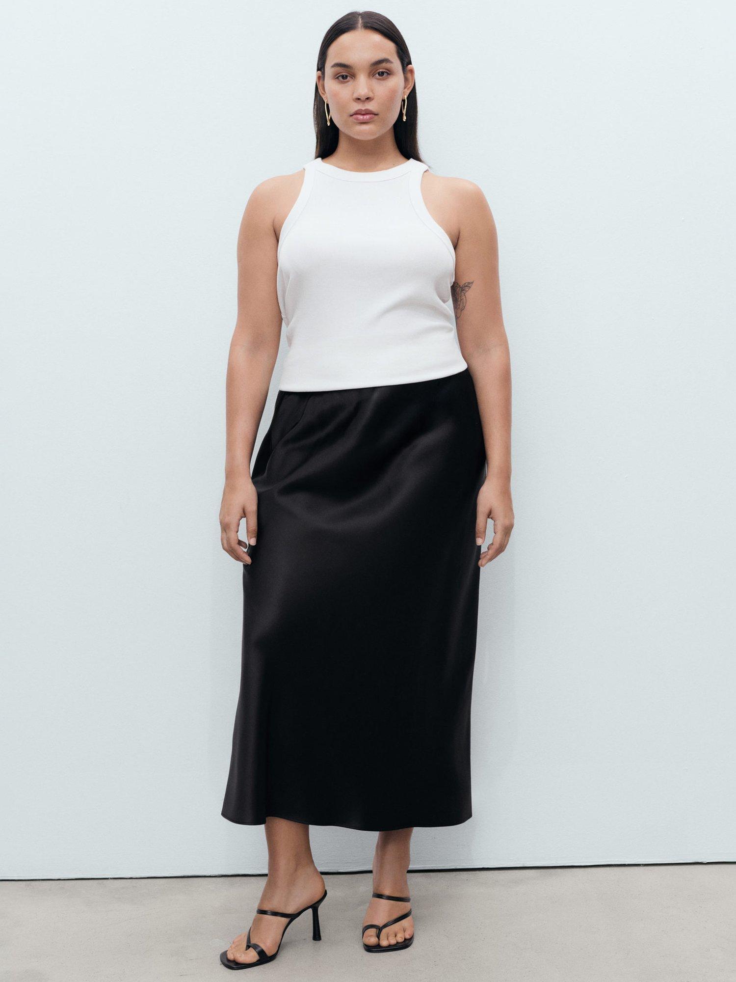 Product image 6 of 7, which shows Mango Mia Satin Midi Skirt, Black, L
