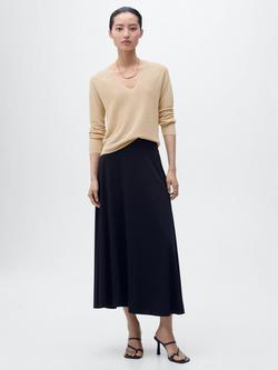 Mango Kling Fine Knit V-Neck Jumper, Gold, Gold