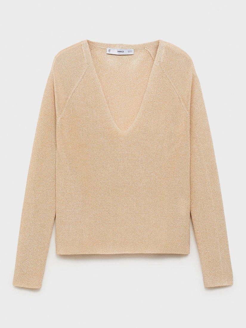 Product image 3 of 7, which shows Mango Kling Fine Knit V-Neck Jumper, Gold, XXXL
