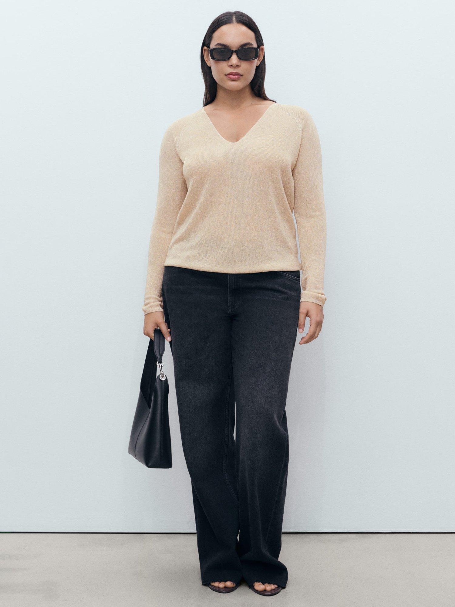 Product image 6 of 7, which shows Mango Kling Fine Knit V-Neck Jumper, Gold, XXXL