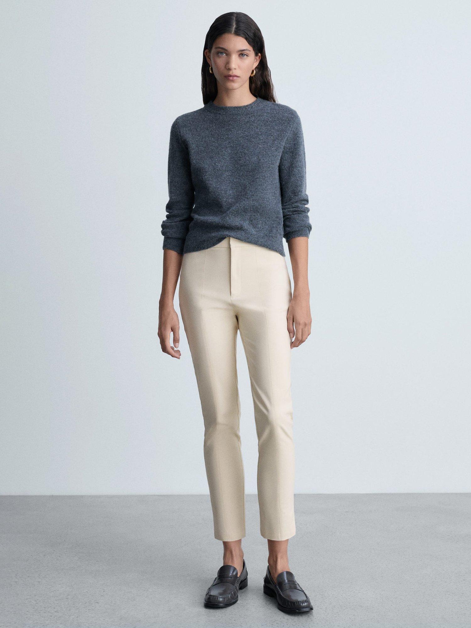 Mango Malu Straight Trousers, Light Beige