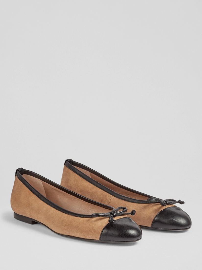 Product image 2 of 3, which shows L.K.Bennett Kara Suede and Leather Toe Cap Ballet Pumps, Sand, 4