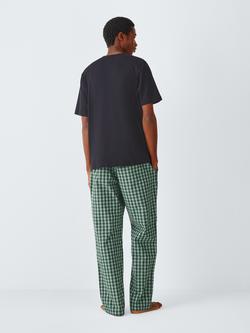 John Lewis Cotton Short Sleeve Check Trousers Pyjama Set, Green Mid - view 2, Green Mid