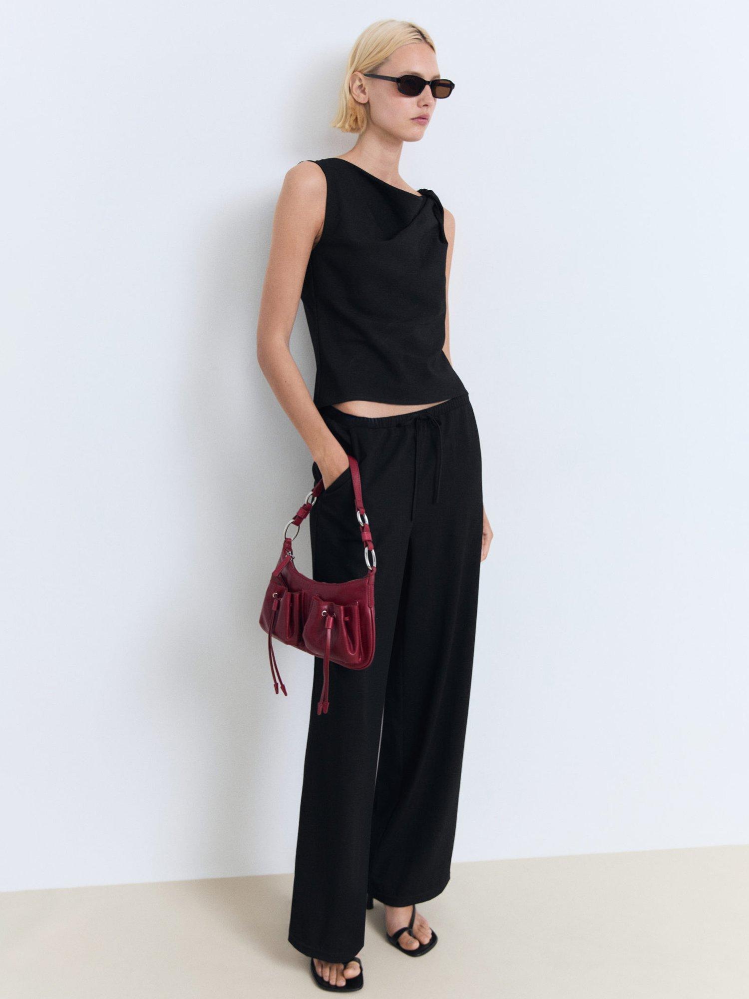 Product image 2 of 7, which shows Mango Riga Asymmetric Drape Top, Black, XXS