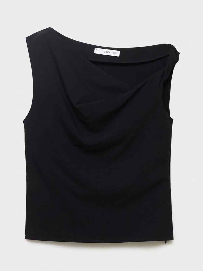 Product image 3 of 7, which shows Mango Riga Asymmetric Drape Top, Black, XXS