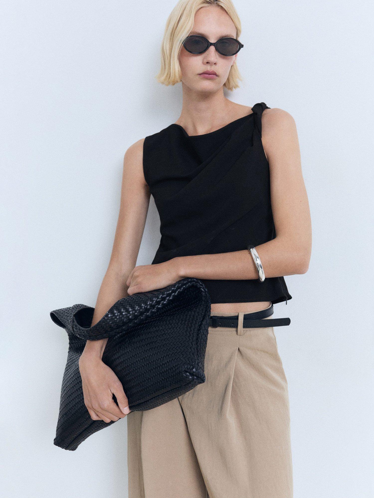 Product image 6 of 7, which shows Mango Riga Asymmetric Drape Top, Black, XXS