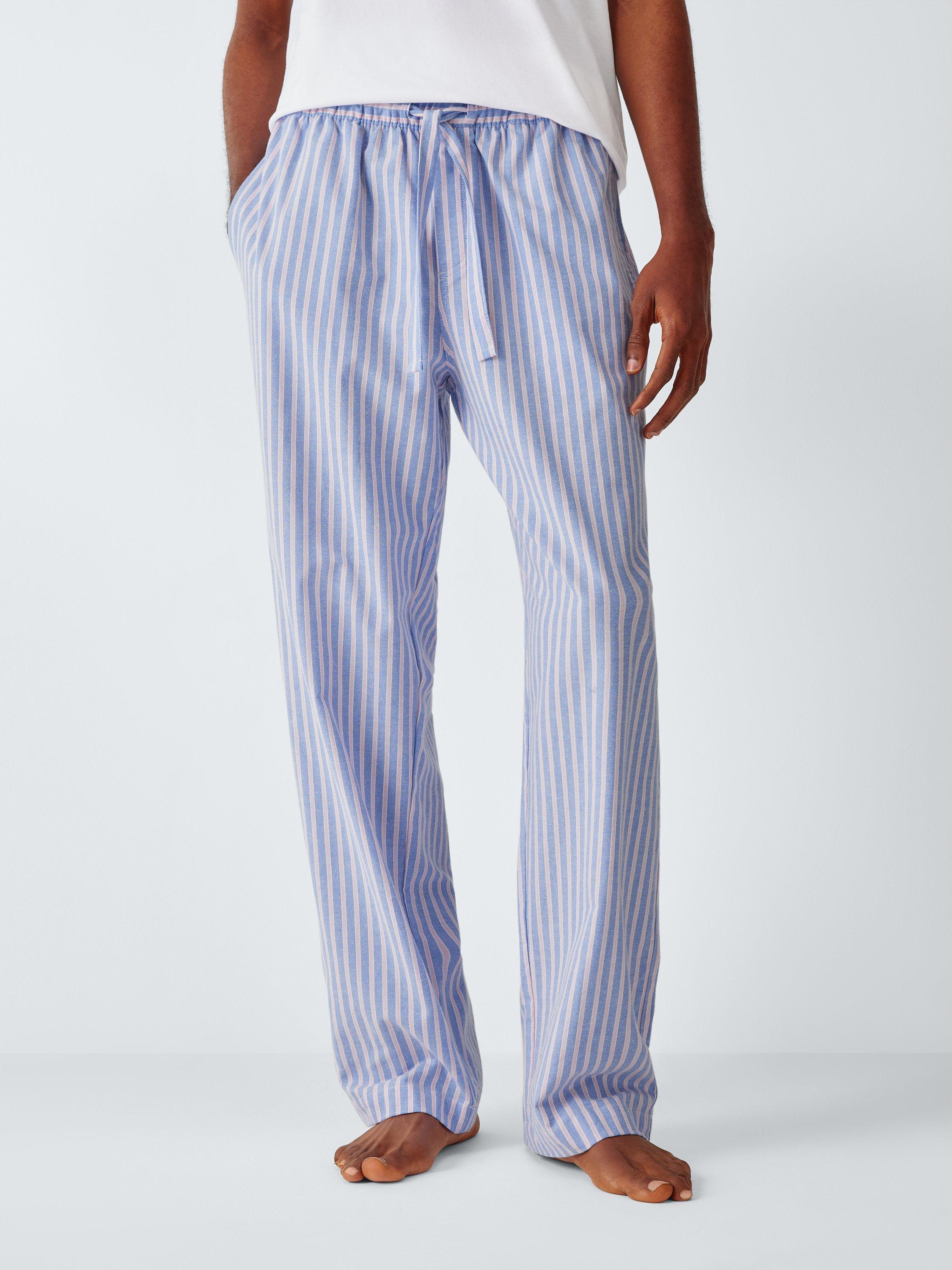 Product image 1 of 6, which shows John Lewis Stripe Organic Cotton Pyjama Bottoms, Blue Light, S