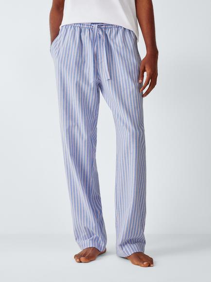 John Lewis Stripe Organic Cotton Pyjama Bottoms, Blue Light, Blue Light