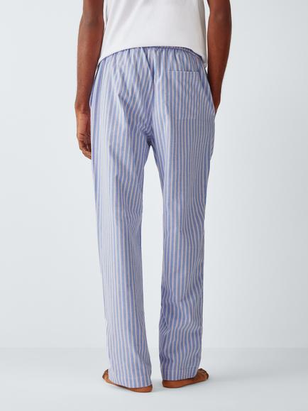 John Lewis Stripe Organic Cotton Pyjama Bottoms, Blue Light - view 2, Blue Light