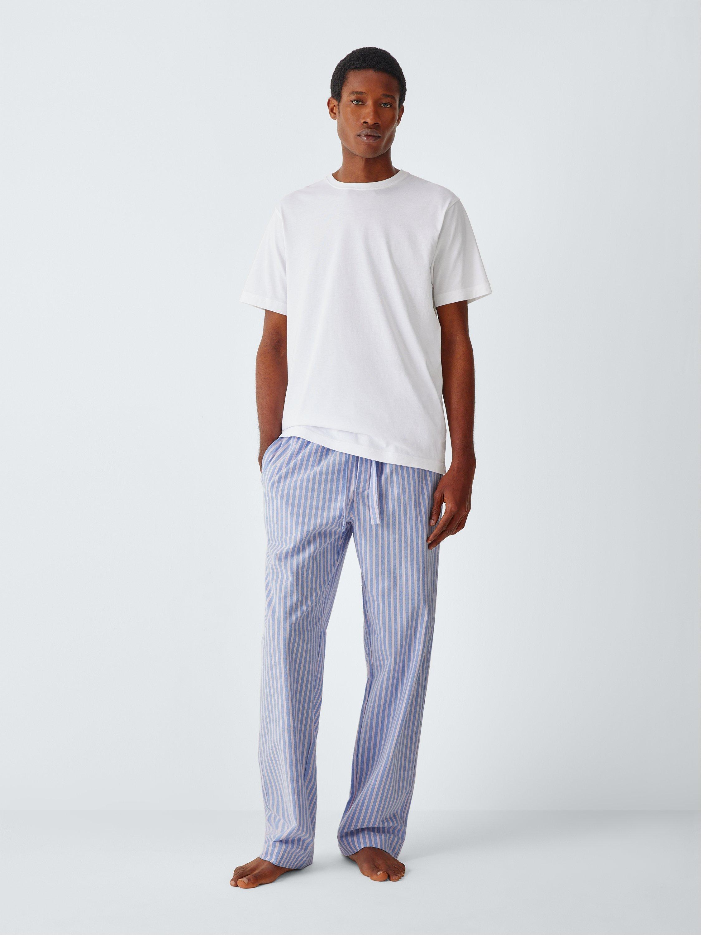 Product image 3 of 6, which shows John Lewis Stripe Organic Cotton Pyjama Bottoms, Blue Light, S