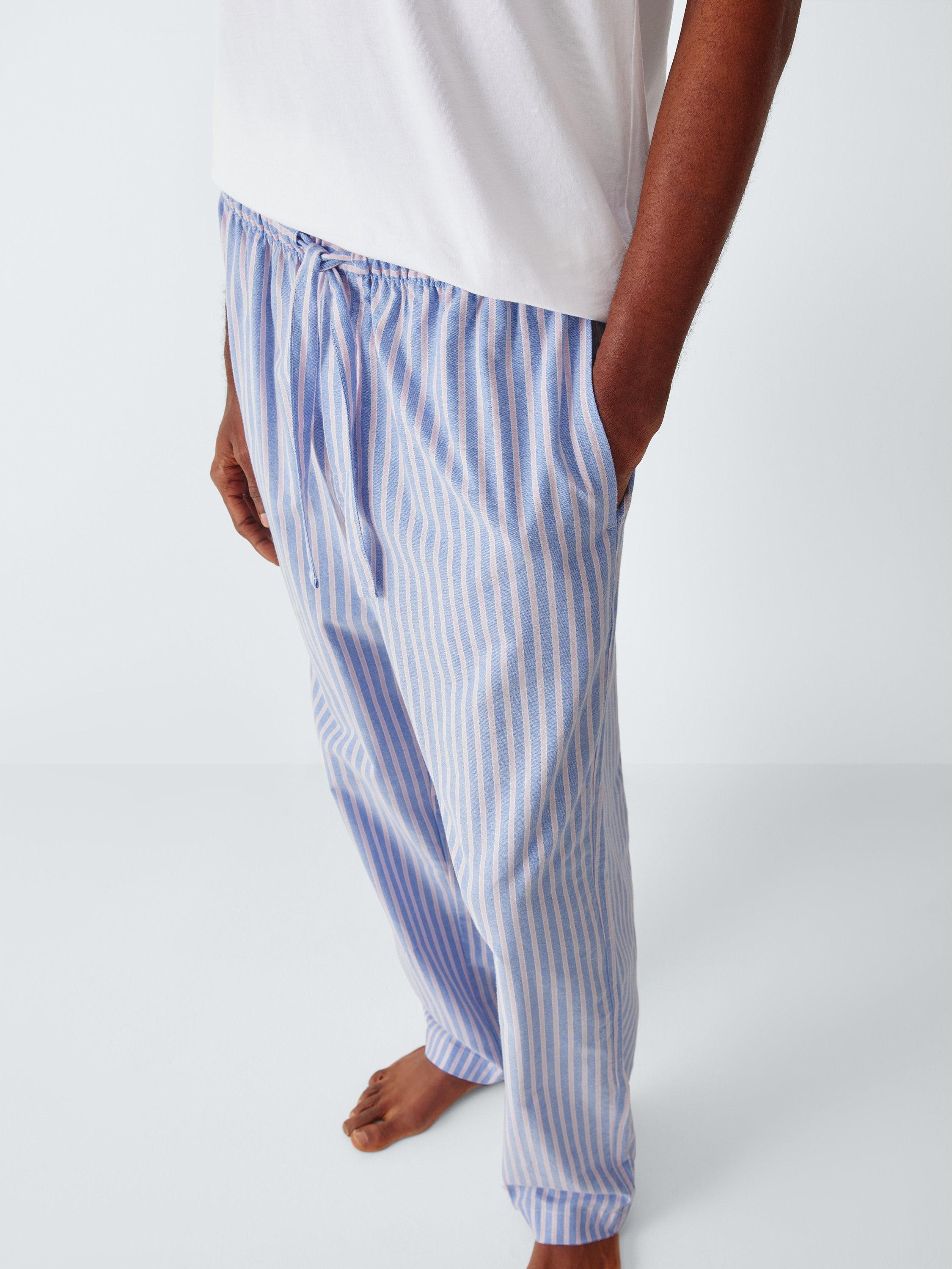 Product image 5 of 6, which shows John Lewis Stripe Organic Cotton Pyjama Bottoms, Blue Light, S