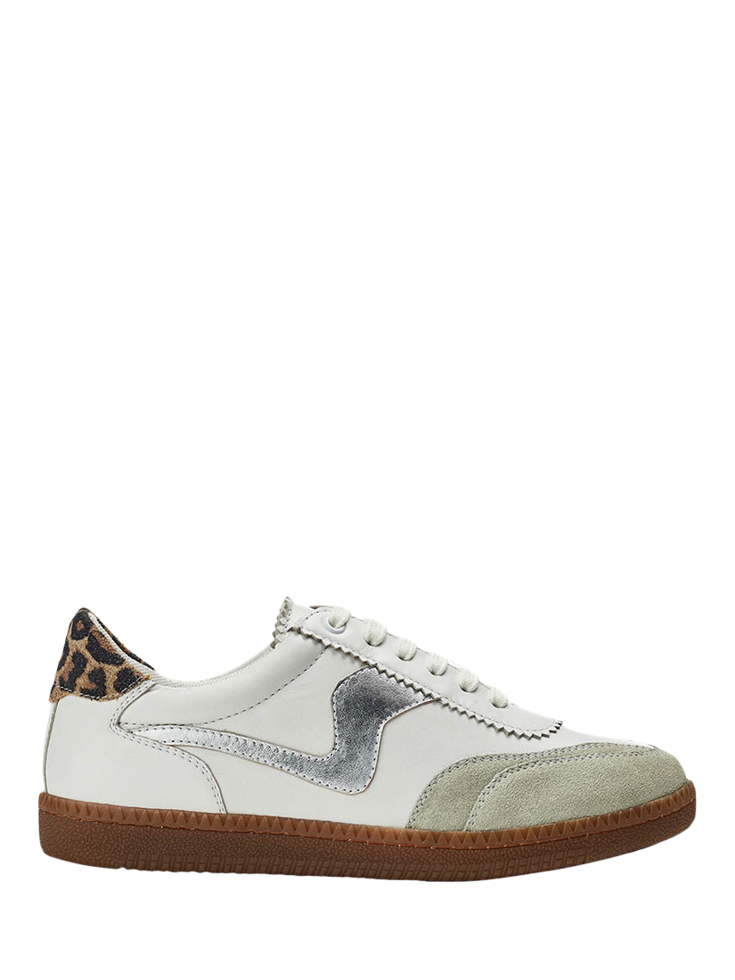 Product image 1 of 4, which shows Moda in Pelle Bergamot Leather Lace Up Trainers, White/Silver, 3