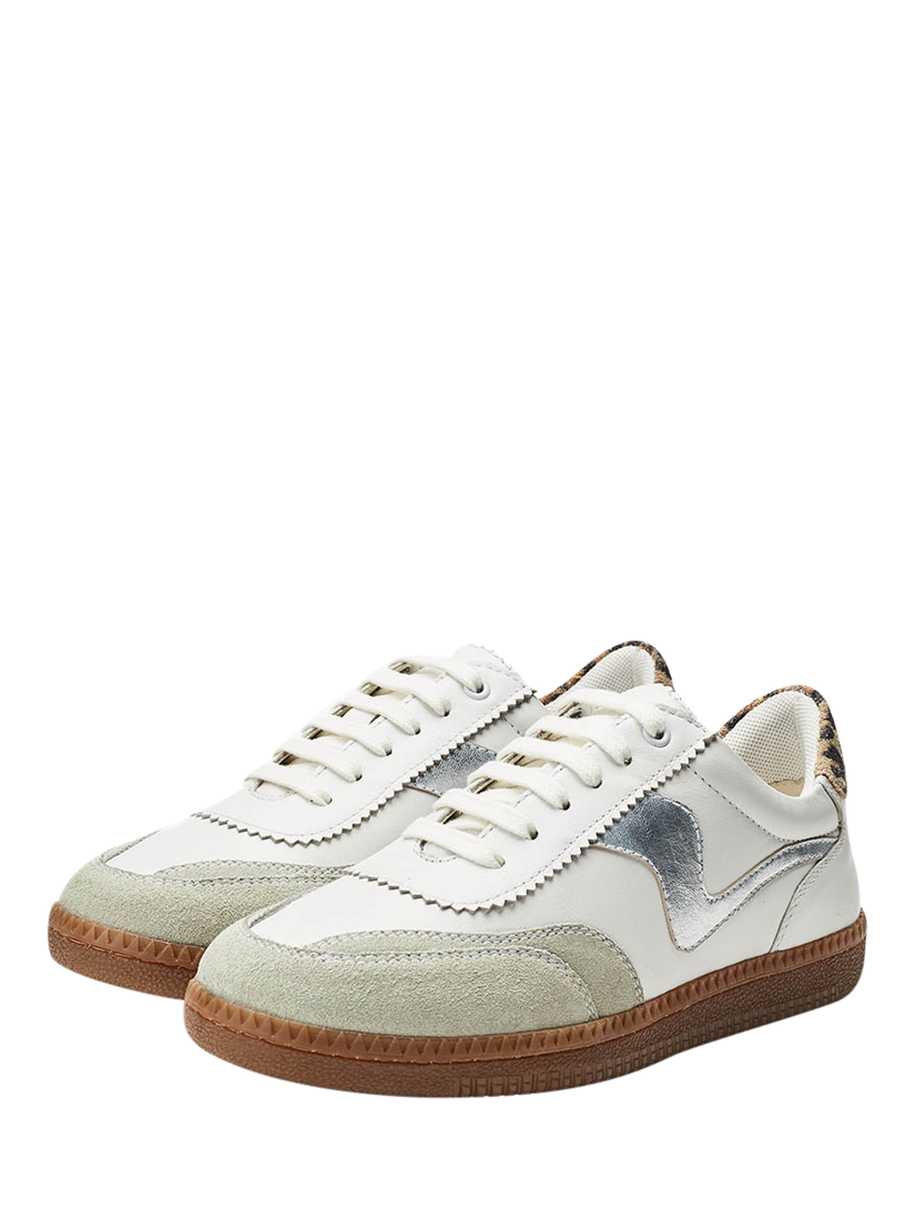 Product image 2 of 4, which shows Moda in Pelle Bergamot Leather Lace Up Trainers, White/Silver, 3