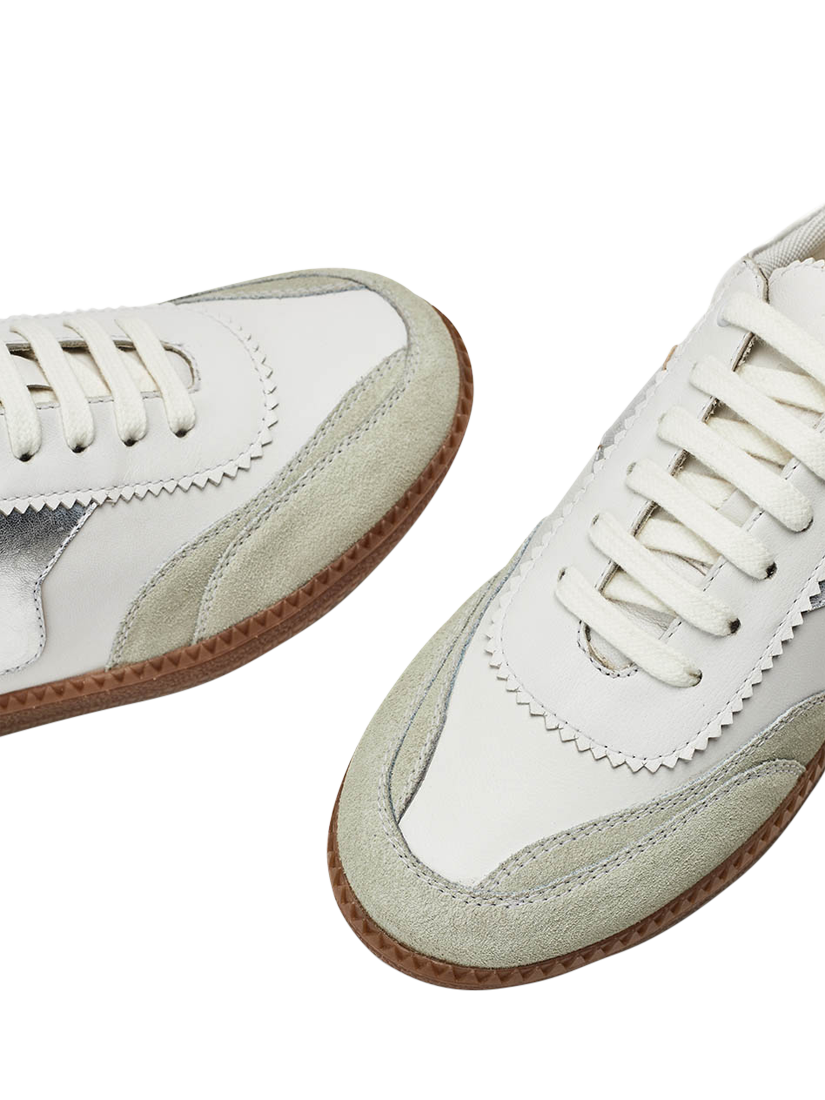 Product image 3 of 4, which shows Moda in Pelle Bergamot Leather Lace Up Trainers, White/Silver, 3
