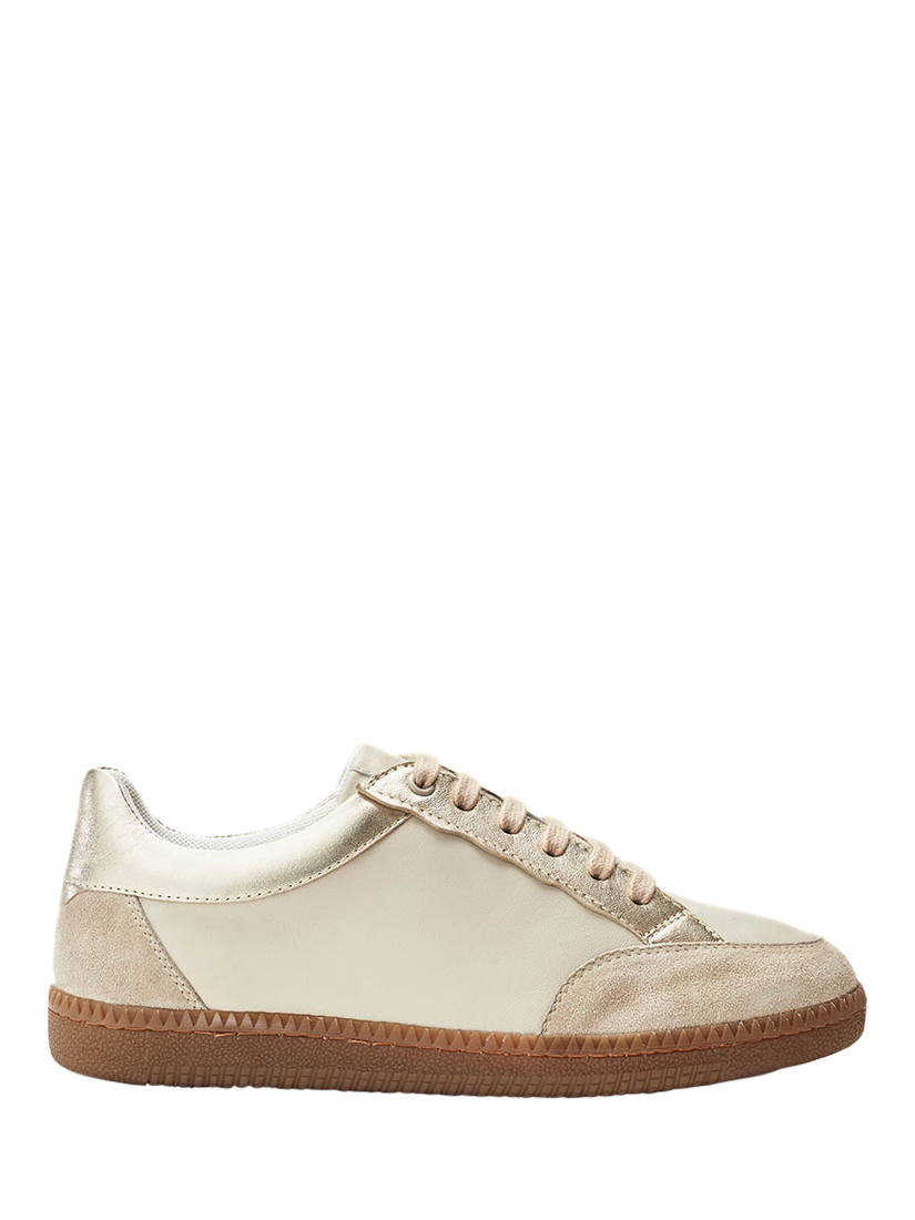 Product image 1 of 4, which shows Moda in Pelle Alnmouth Leather Lace Up Trainers, White/Gold, 7