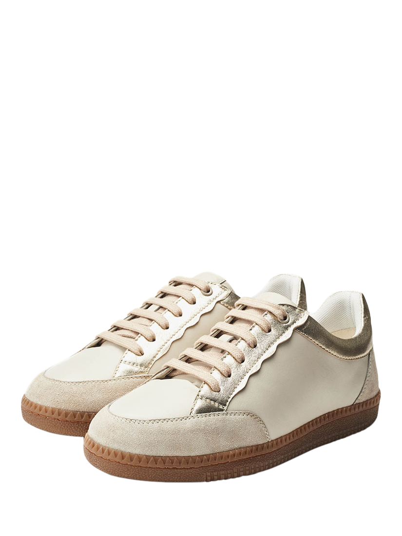 Product image 2 of 4, which shows Moda in Pelle Alnmouth Leather Lace Up Trainers, White/Gold, 7