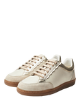 Moda in Pelle Alnmouth Leather Lace Up Trainers, White/Gold, White/Gold