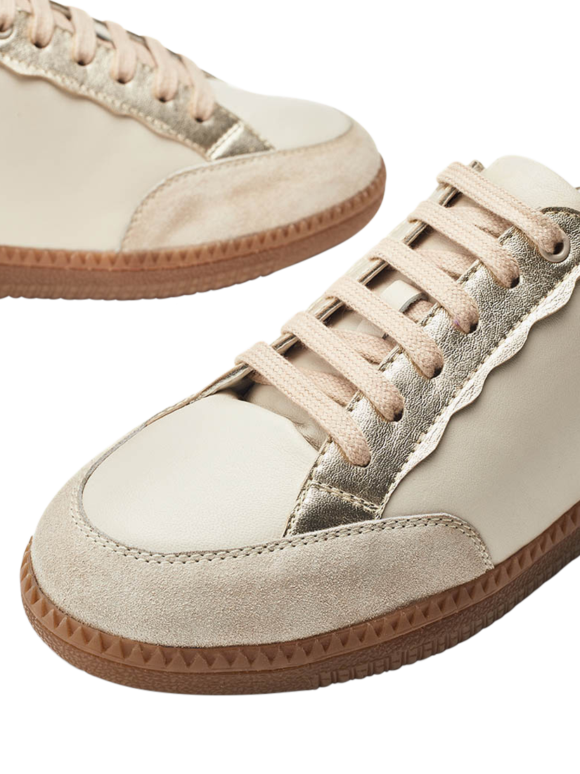 Product image 4 of 4, which shows Moda in Pelle Alnmouth Leather Lace Up Trainers, White/Gold, 7