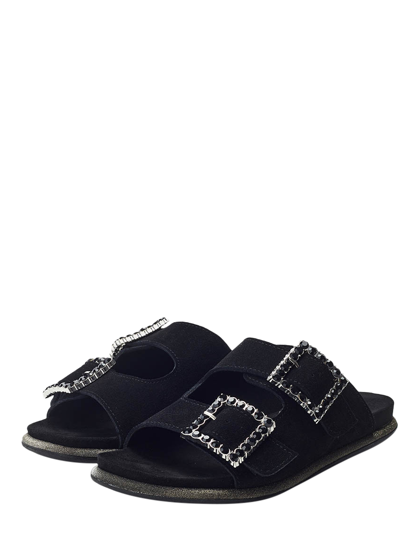 Product image 2 of 4, which shows Moda in Pelle Laccie Suede Double Strap Sandals, Black, 3