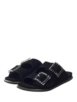 Moda in Pelle Laccie Suede Double Strap Sandals - view 2, Black