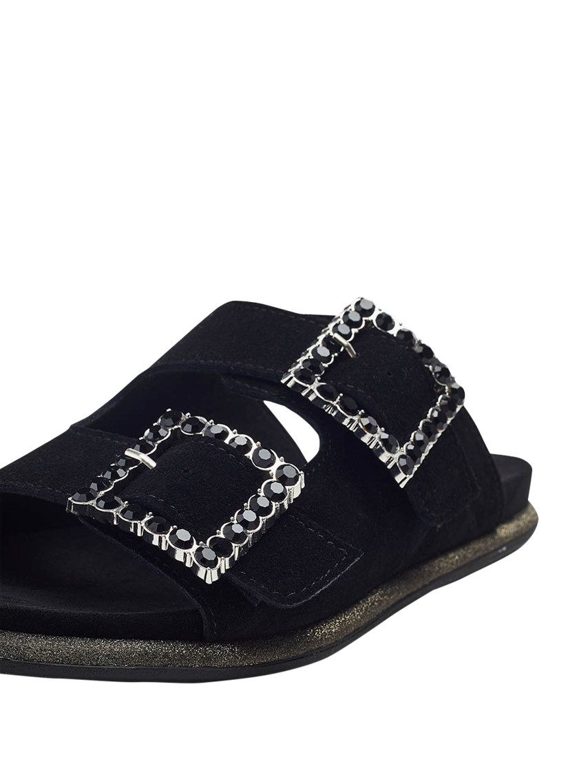 Product image 4 of 4, which shows Moda in Pelle Laccie Suede Double Strap Sandals, Black, 3