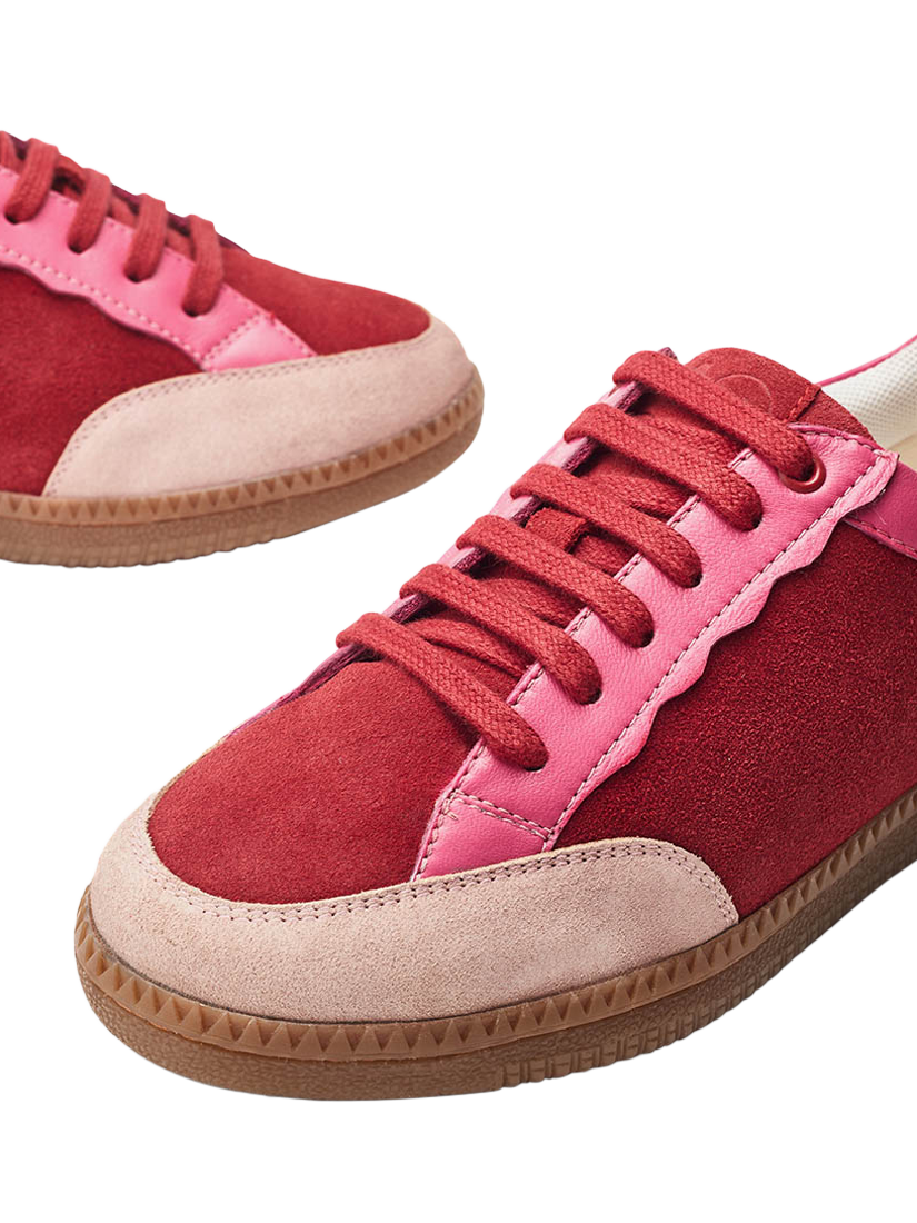 Product image 4 of 4, which shows Moda in Pelle Alnmouth Suede Lace Up Trainers, Pink/Red, 3