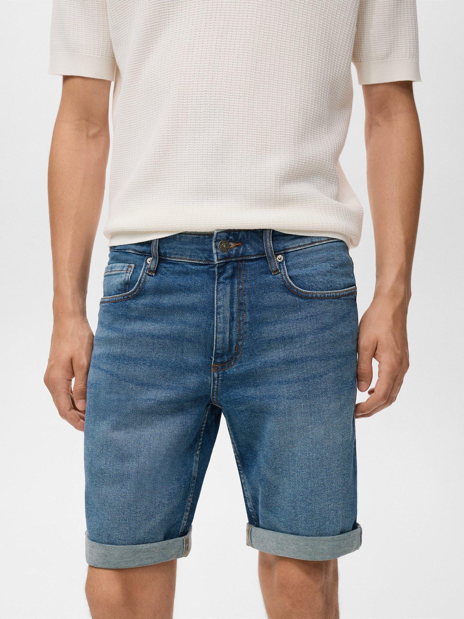 Product image 6 of 8, which shows Mango Rock Slim Fit Denim Shorts, Navy Blue, 29