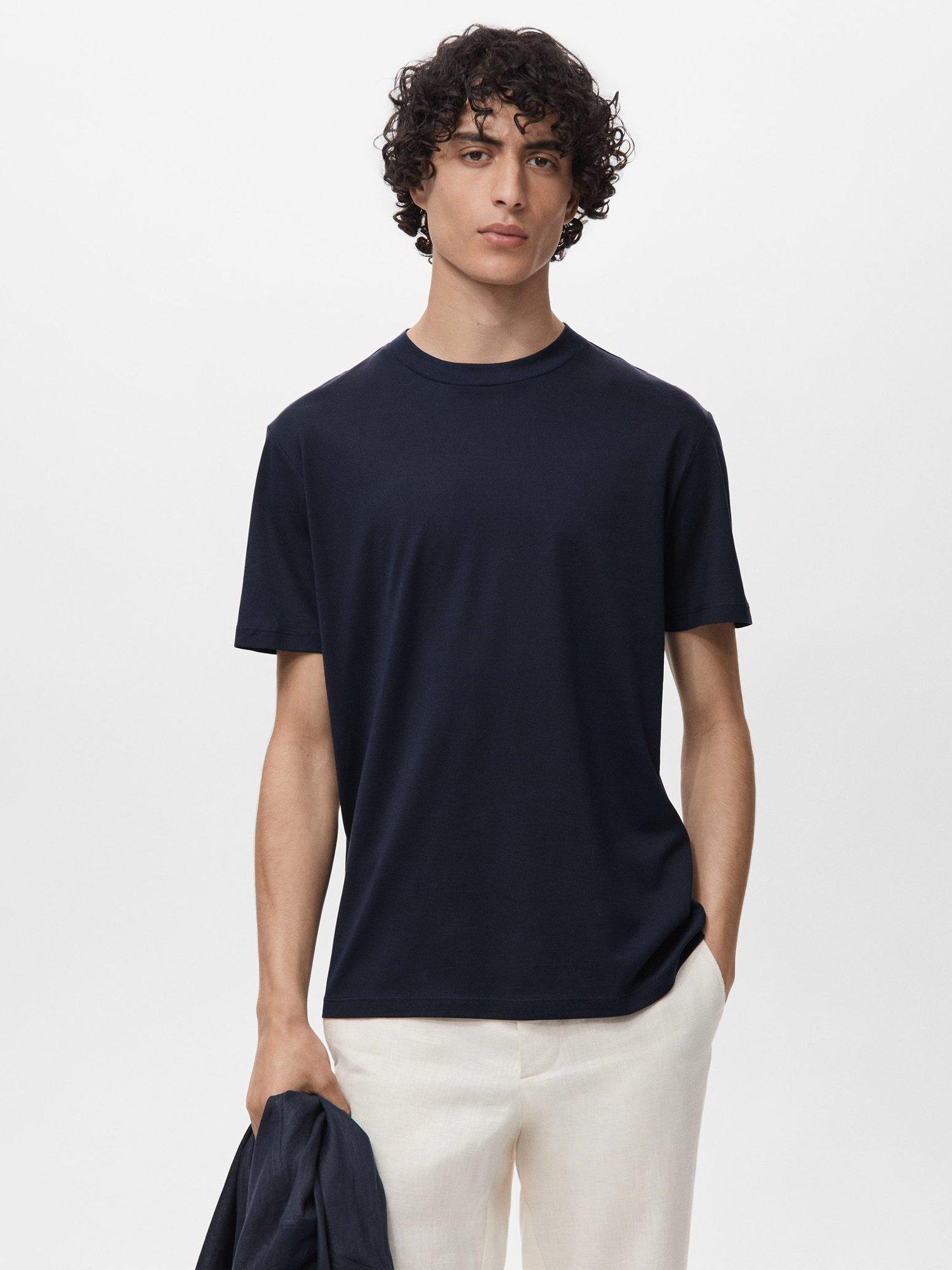 Product image 1 of 8, which shows Mango Cotton Bellow Regular Fit T-Shirt, Navy, L