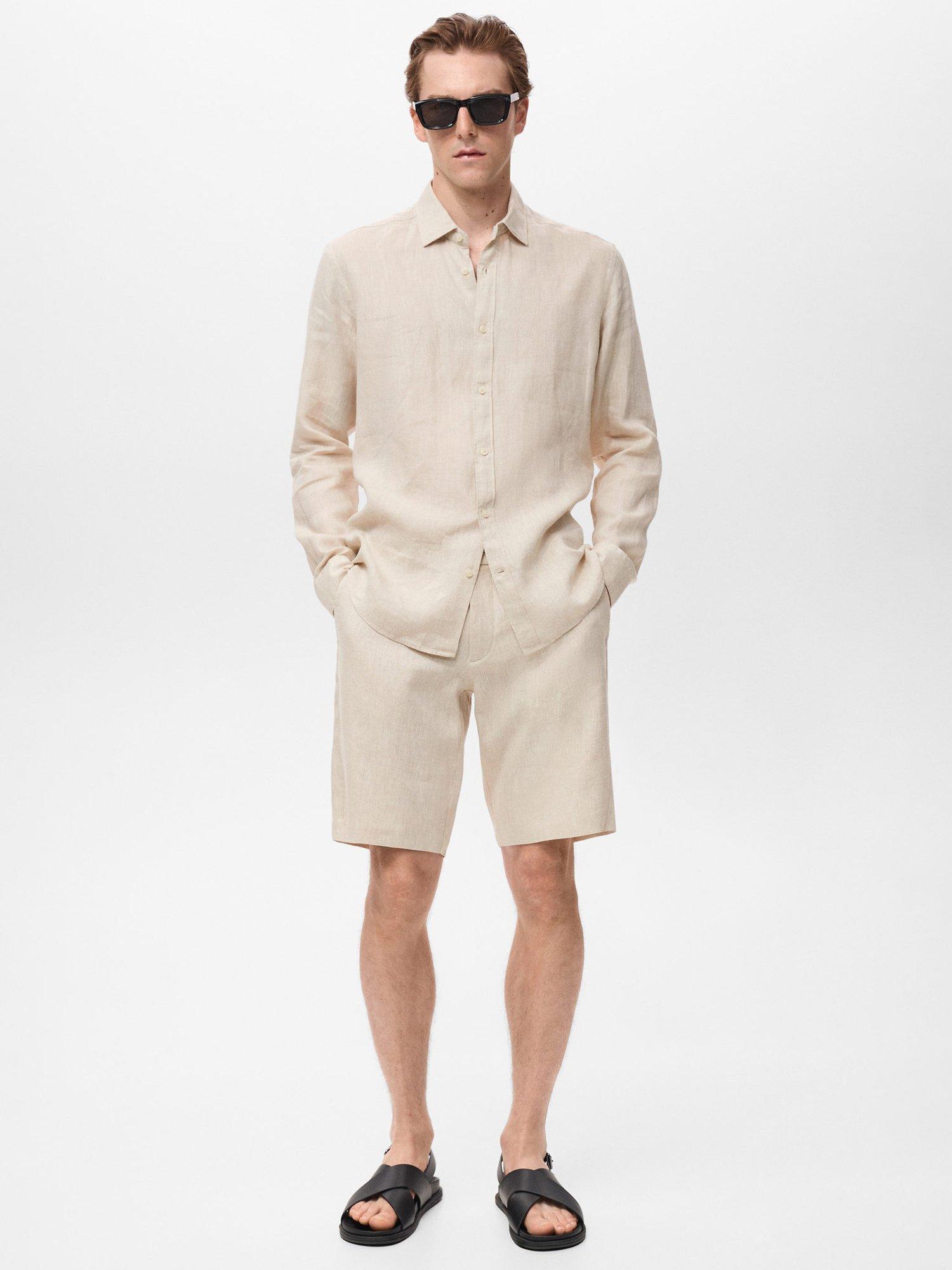 Product image 2 of 8, which shows Mango Carp Linen Shorts, Light Beige, 29