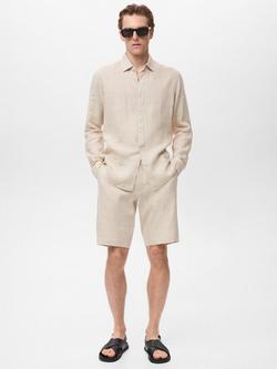 Mango Carp Linen Shorts - view 2, Light Beige