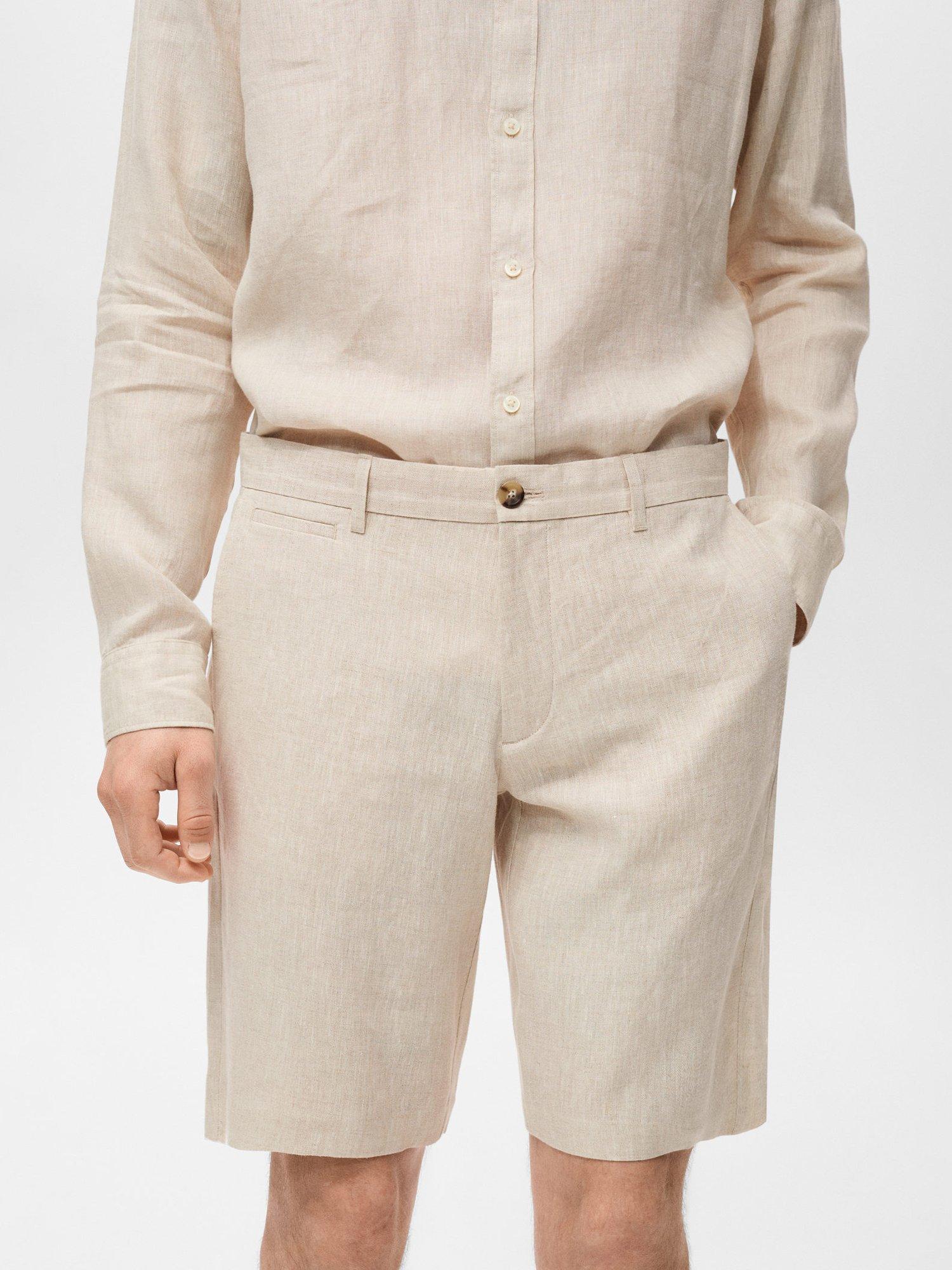 Product image 6 of 8, which shows Mango Carp Linen Shorts, Light Beige, 29