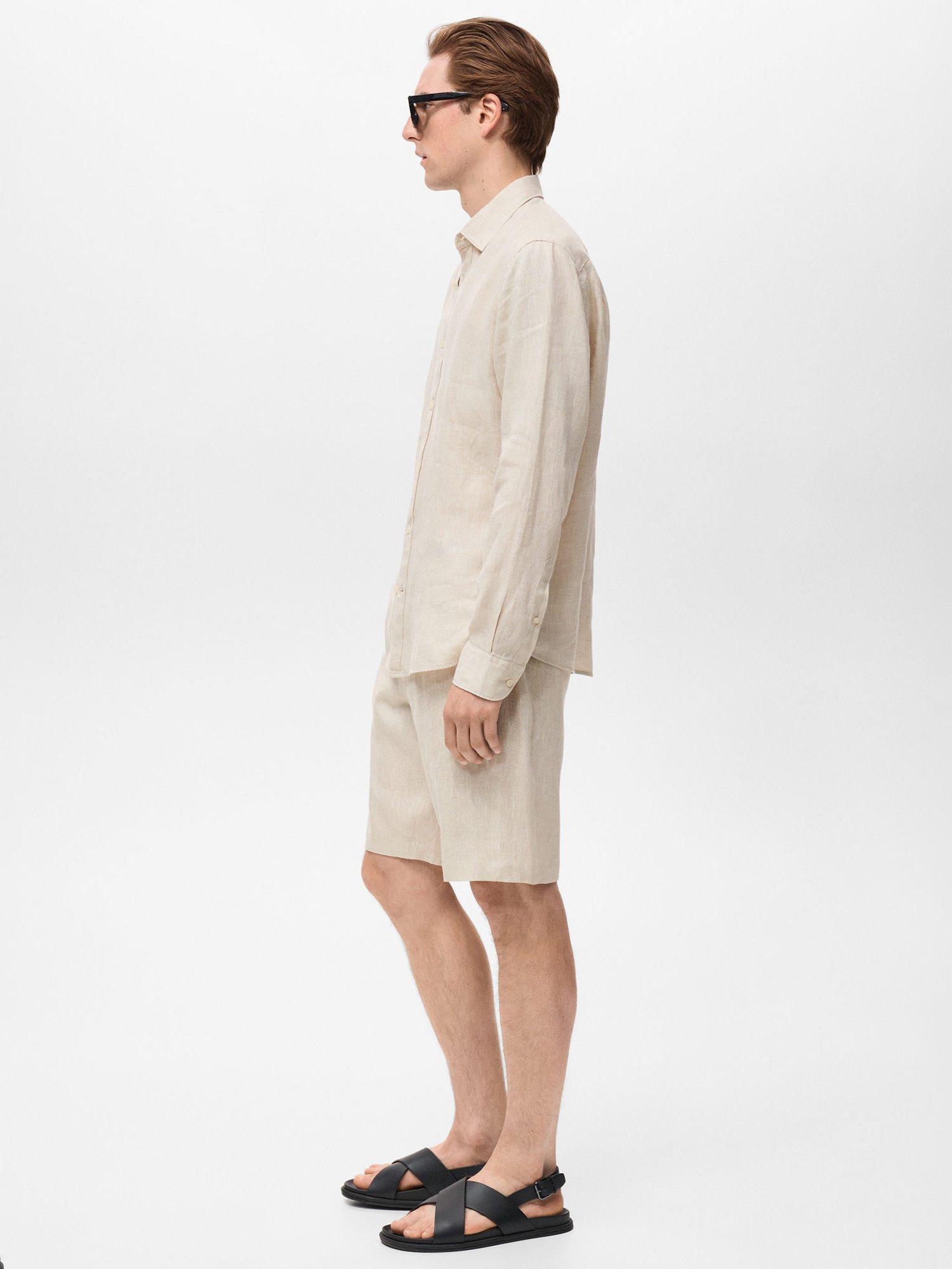 Product image 7 of 8, which shows Mango Carp Linen Shorts, Light Beige, 29