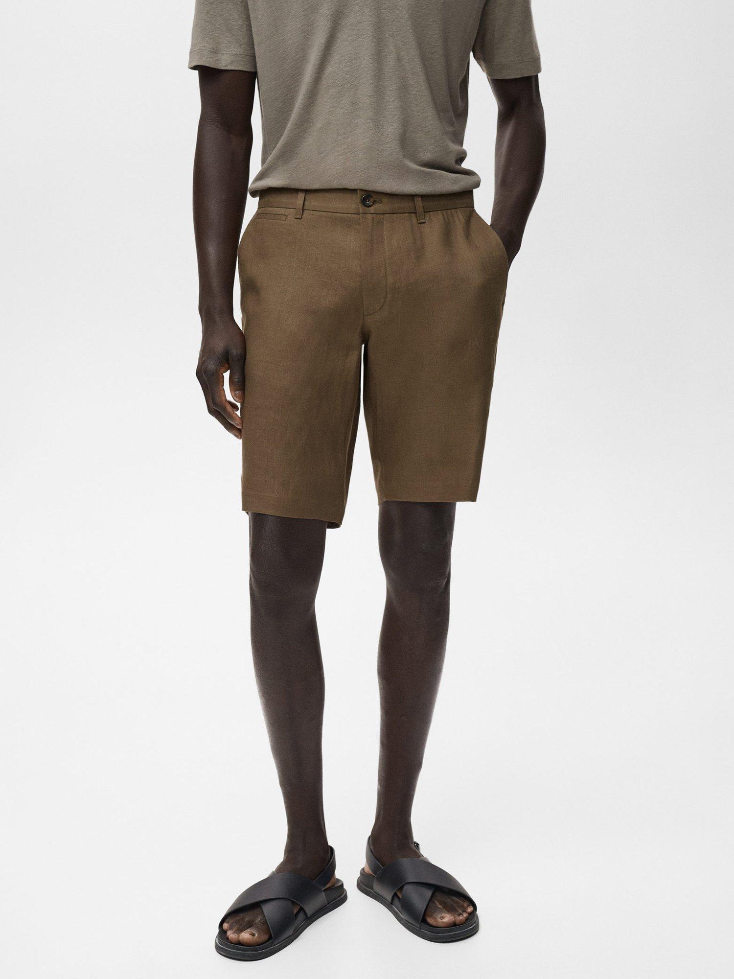 Product image 1 of 9, which shows Mango Carp Linen Shorts, Medium Green, 29