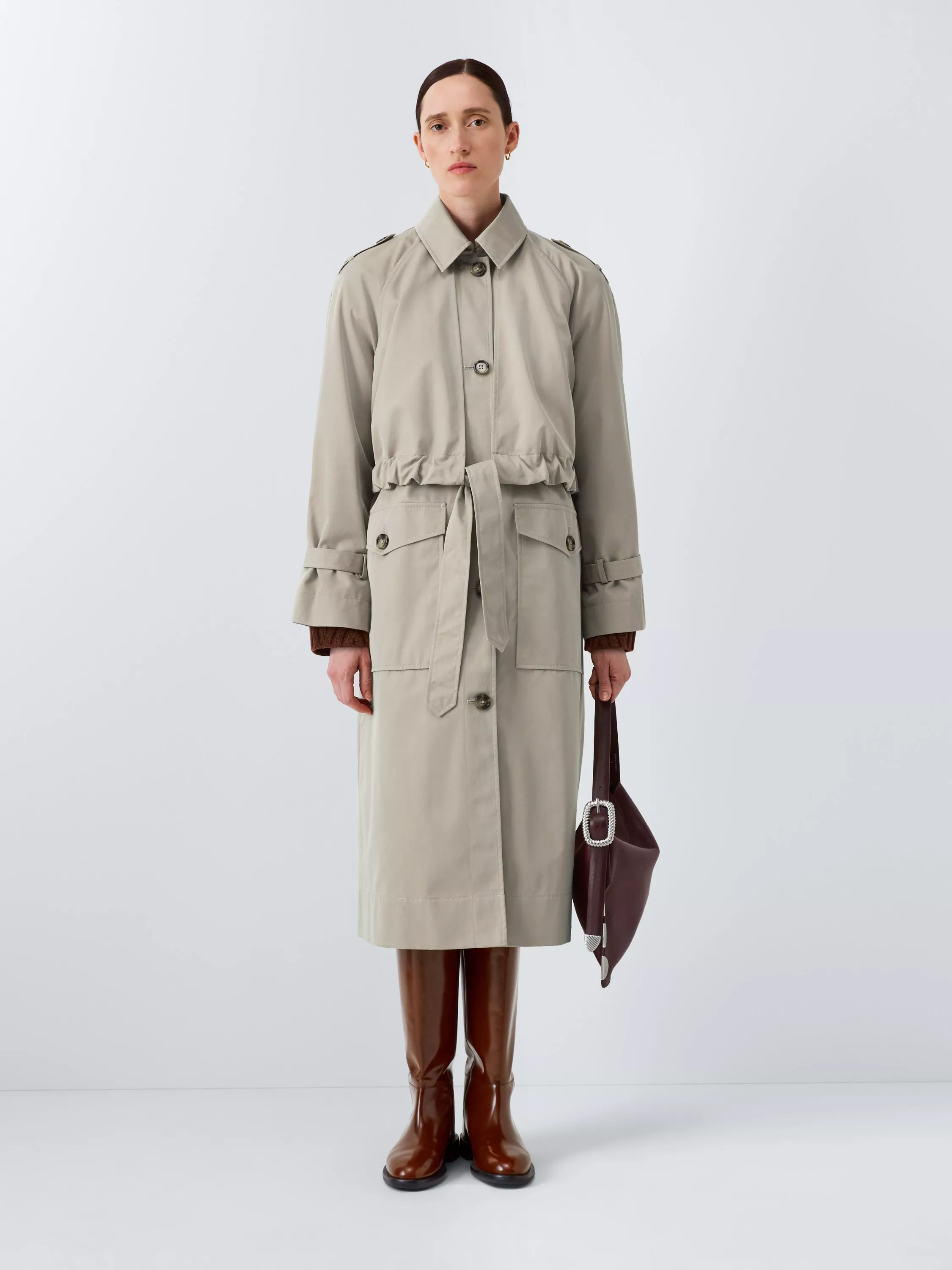 John Lewis x REJINA PYO Storm Flap Detail Trench Coat, Light Khaki
