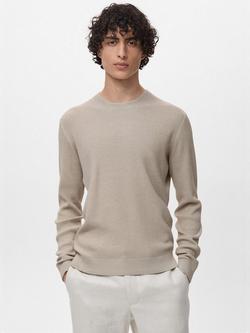 Mango Antigua Crew Neck Jumper, Light Beige