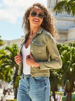 Sosandar Classic Cotton Blend Denim Jacket - view 2, Green