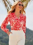 Sosandar Tropical Print Long Sleeve Ruffle Front Blouse