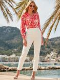 Sosandar Tropical Print Long Sleeve Ruffle Front Blouse