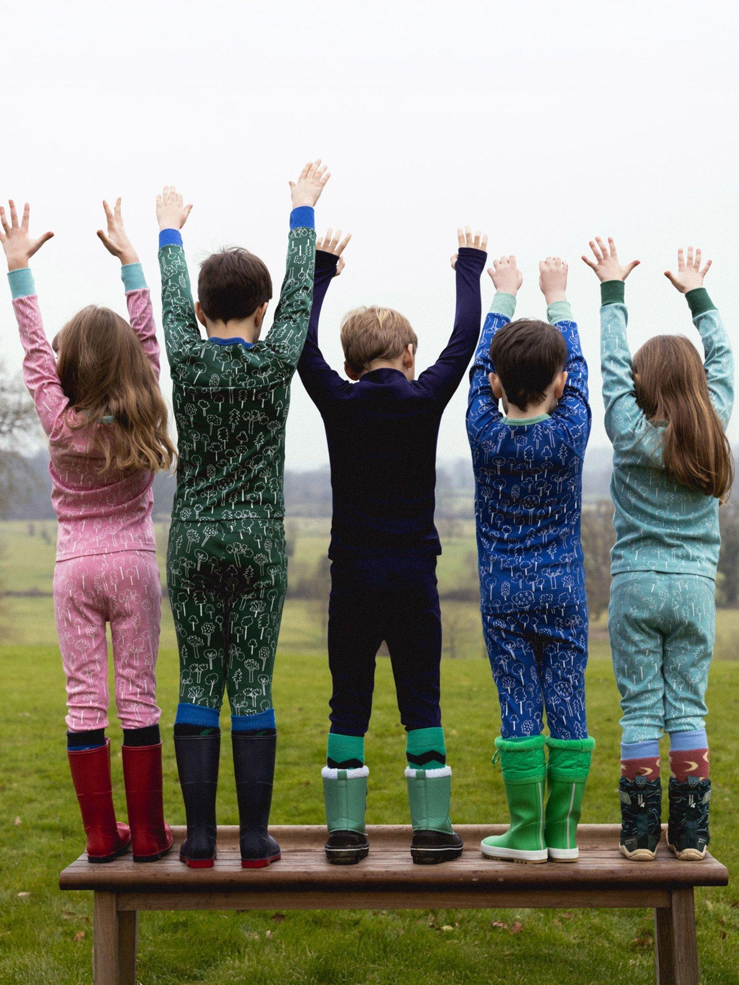 Product image 3 of 4, which shows Muddy Puddles Kids' Cotton Blend Base Layer Bottoms, Blue Forest, 6-12 months