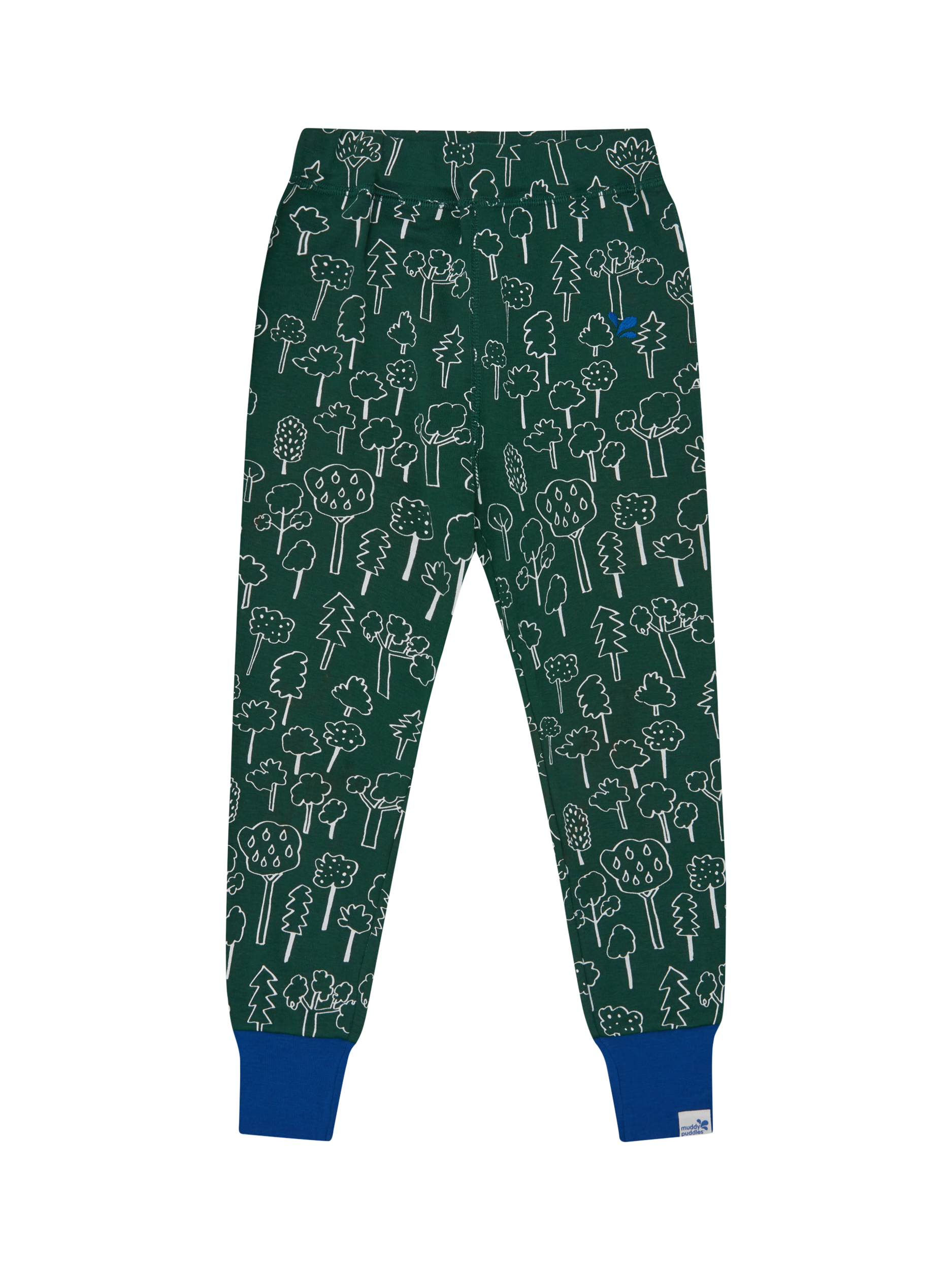 Product image 1 of 4, which shows Muddy Puddles Kids' Cotton Blend Base Layer Bottoms, Green Forest, 6-12 months