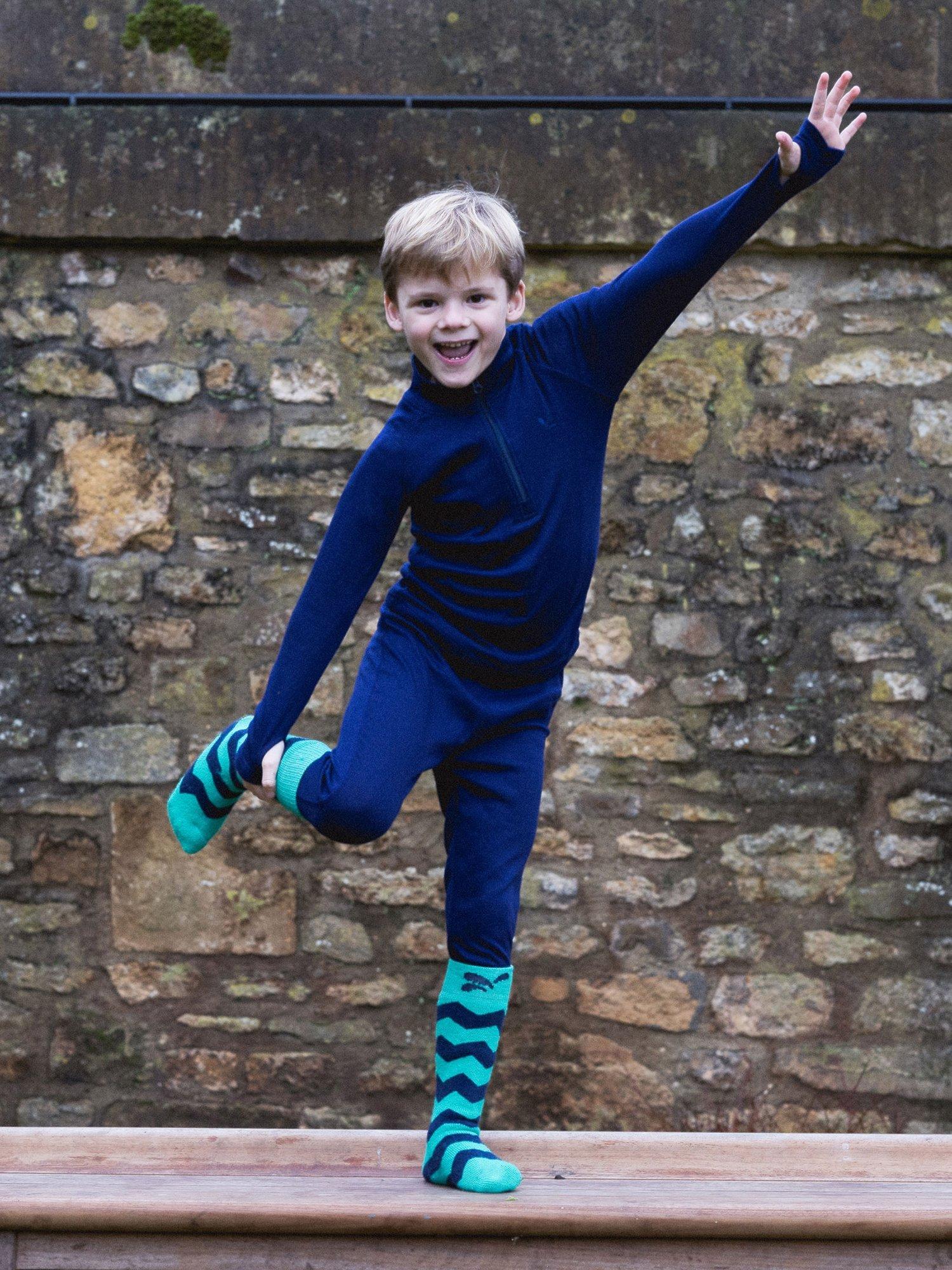Product image 2 of 4, which shows Muddy Puddles Kids' Cotton Blend Base Layer Bottoms, Navy Blue, 6-12 months